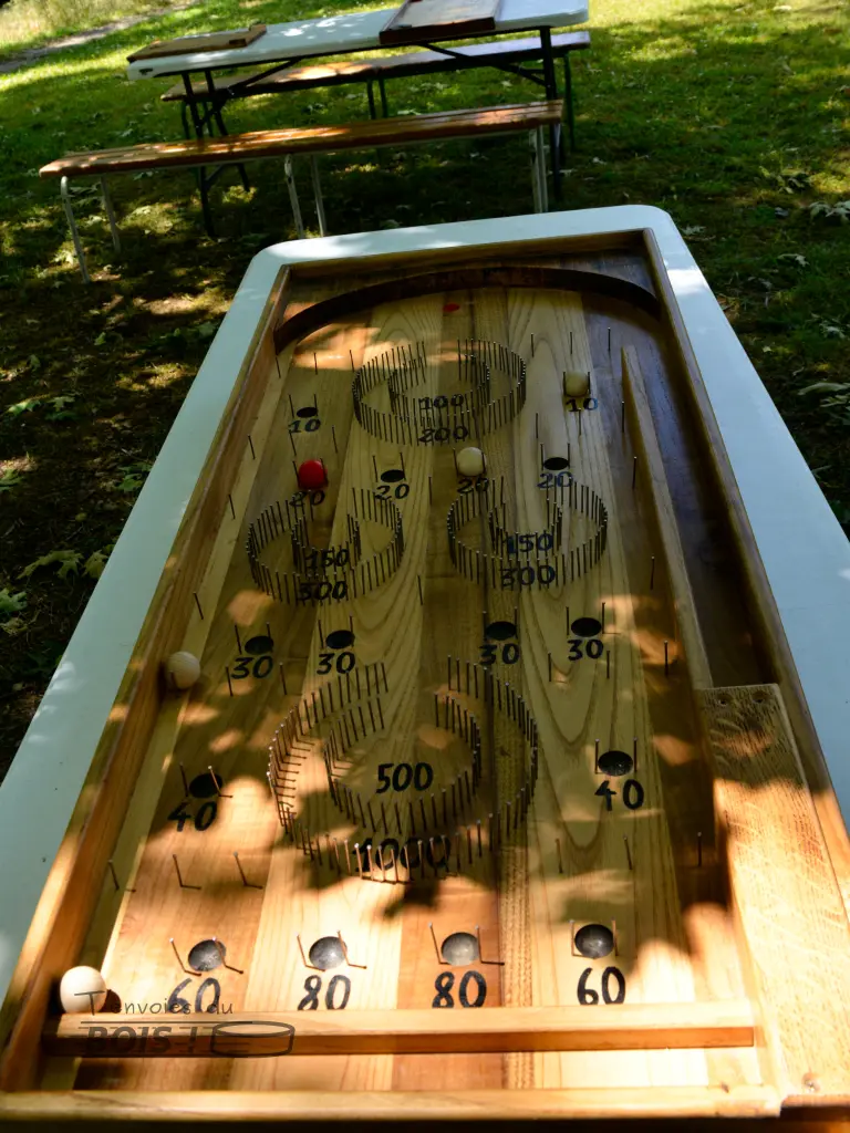 Après une partie de billard labyrinthe à 90 points ! Photo prise lors d'une après-midi jeux en bois à Montesquieu-Volvestre en 2025.